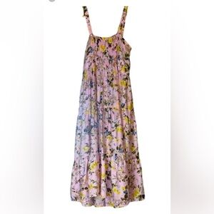 NWT INC Pink Multicolor Floral Butterfly Smocked Tiered Maxi Dress, Size 12